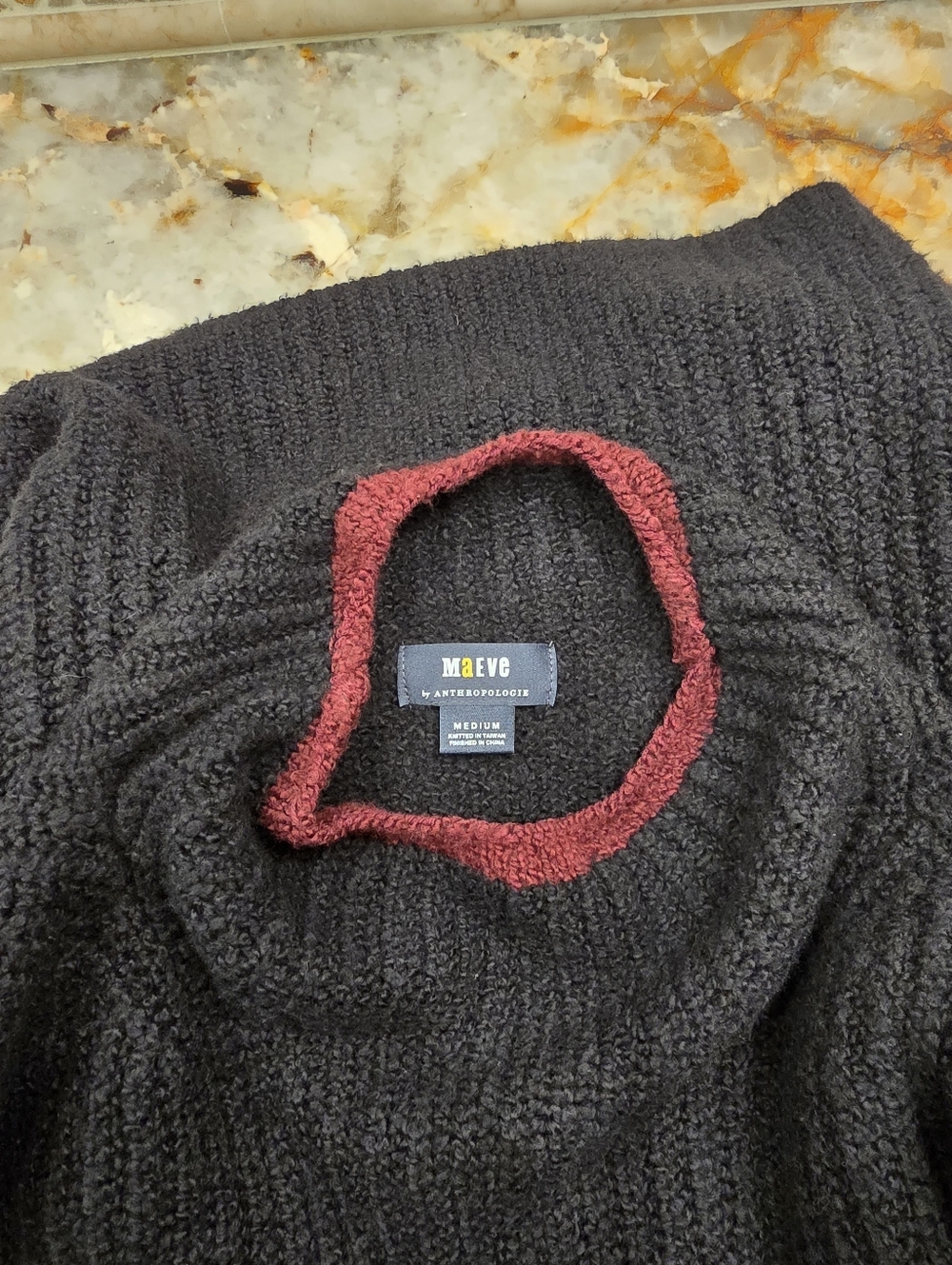 Anthropologie Maeve Black Mock Neck Ribbed Sweater Pink Trim M - Picture 7 of 9